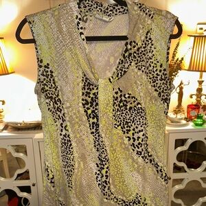 Dana Buchman Lime and Black Animal Print Blouse